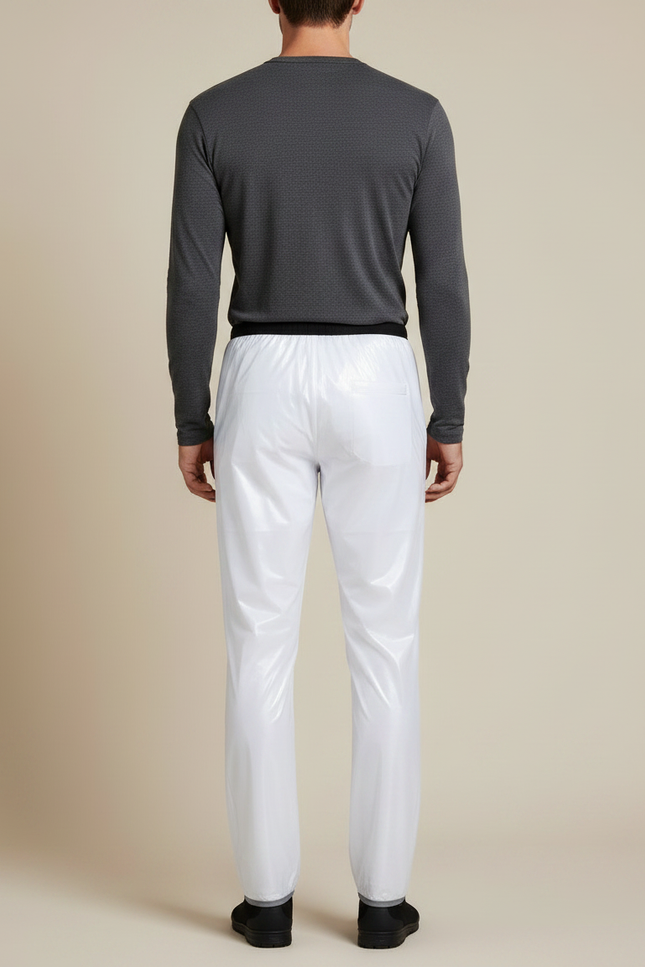 Pantalon De Pluie Blanc Imperméable Brillant Coupe Droite Homme - Polyester - vue 2