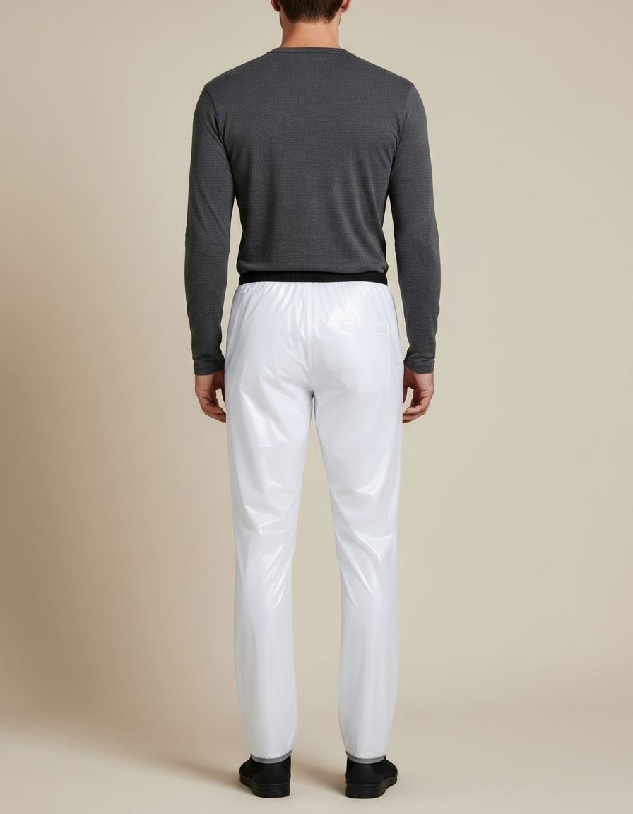 Pantalon De Pluie Blanc Imperméable Brillant Coupe Droite Homme - Polyester - vue 2