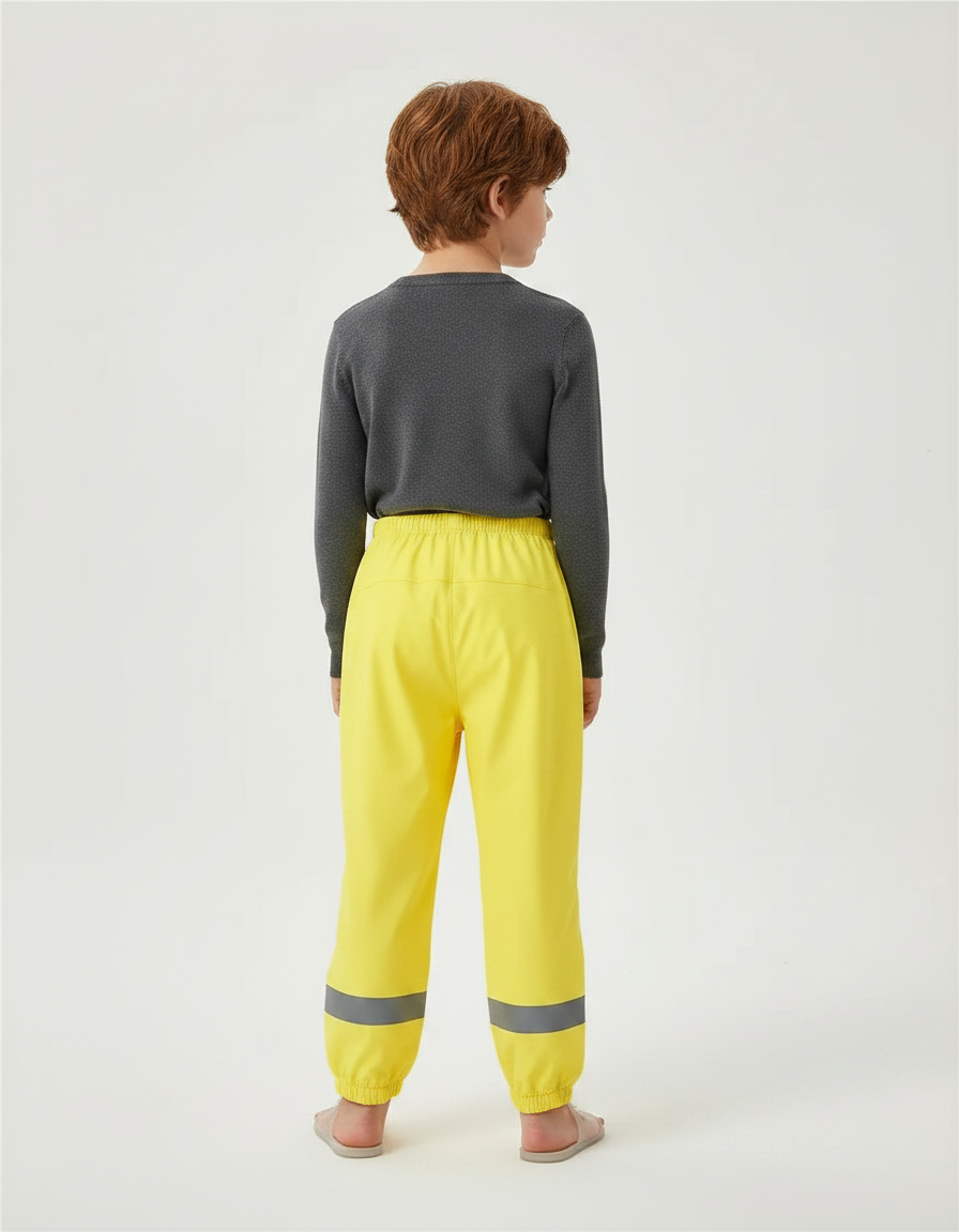 Pantalon De Pluie Jaune Réfléchissant Élastiqué Enfant Imperméable - Polyester - vue 2