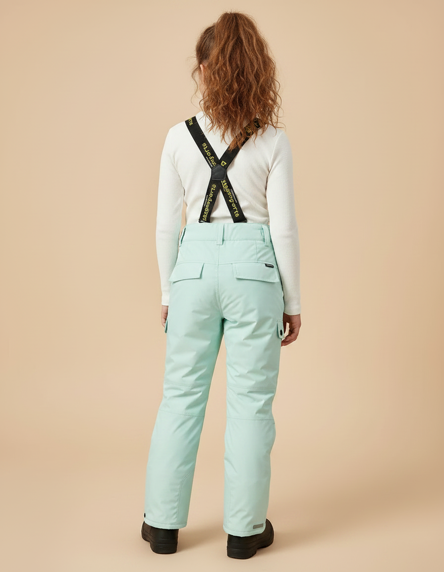 Pantalon De Pluie Vert Menthe Imperméable Enfant Cargo Bretelles - Polyester - vue 2