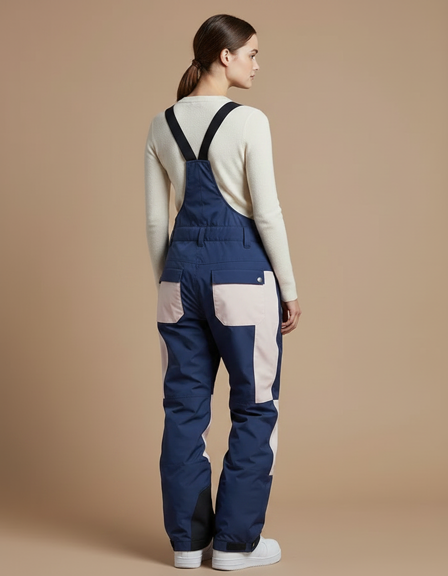 Pantalon De Pluie Bleu Marine Rose Imperméable Bretelles Unisexe - Multicolore Polyester - vue 2