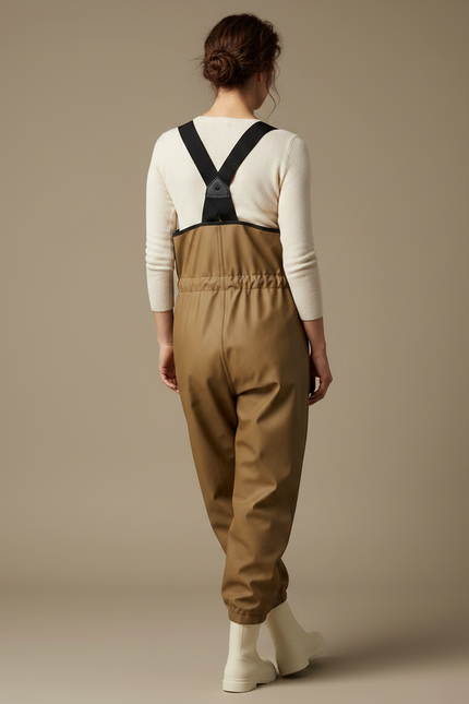 Pantalon De Pluie Beige Imperméable Bretelles Ample Femme - Simili cuir - vue 2