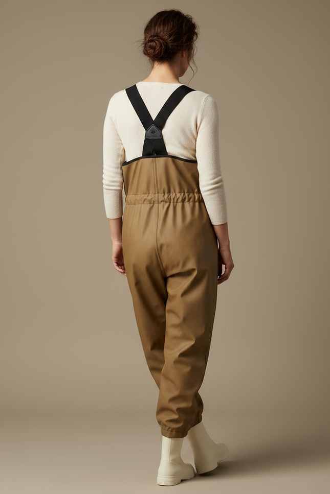 Pantalon De Pluie Beige Imperméable Bretelles Ample Femme - Simili cuir - vue 2