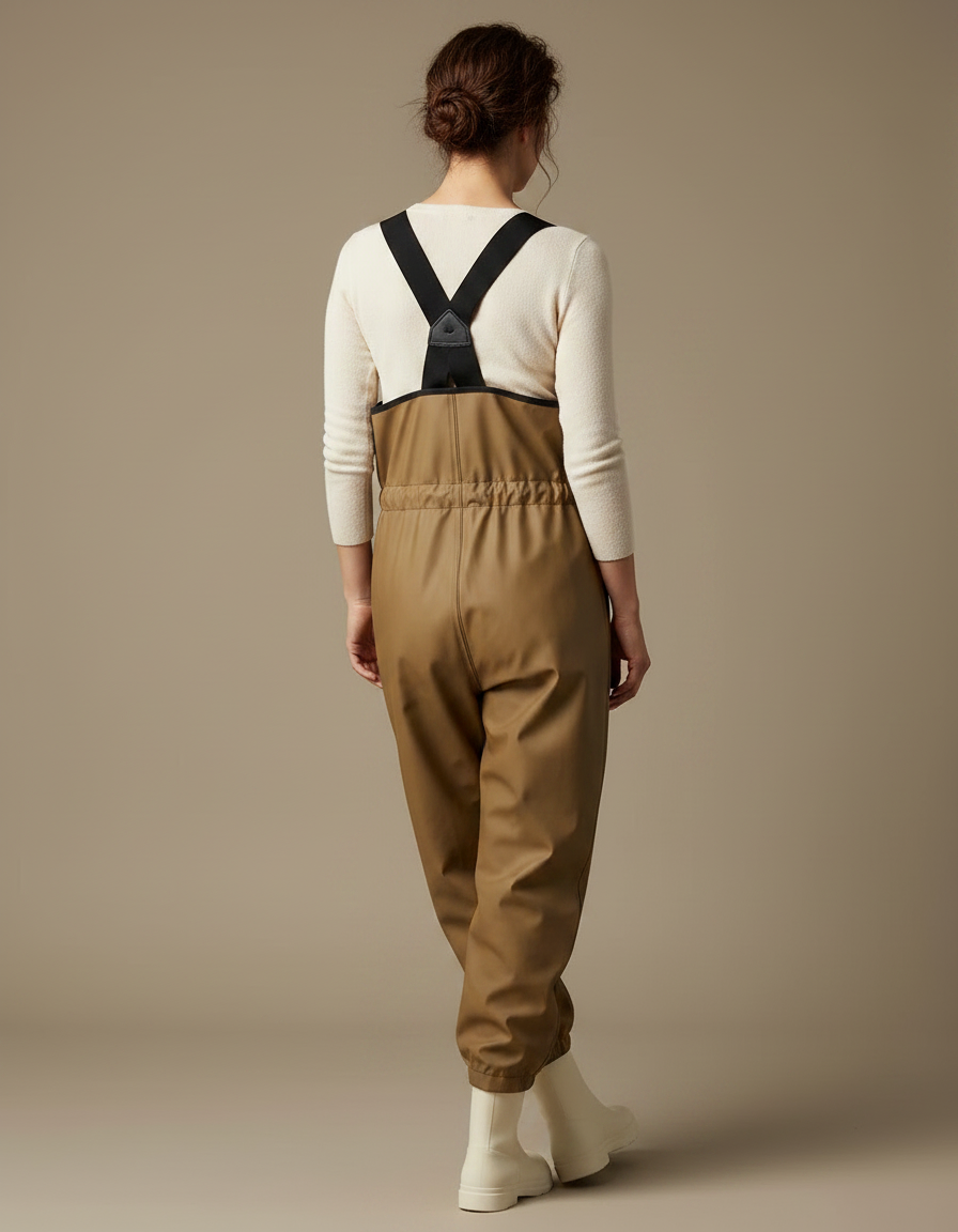 Pantalon De Pluie Beige Imperméable Bretelles Ample Femme - Simili cuir - vue 2