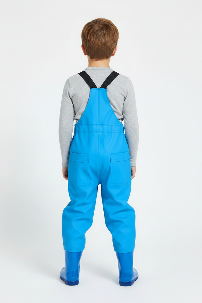 Pantalon De Pluie Enfant Bleu Bretelles Imperméable Bottes - Polyester - vue 2