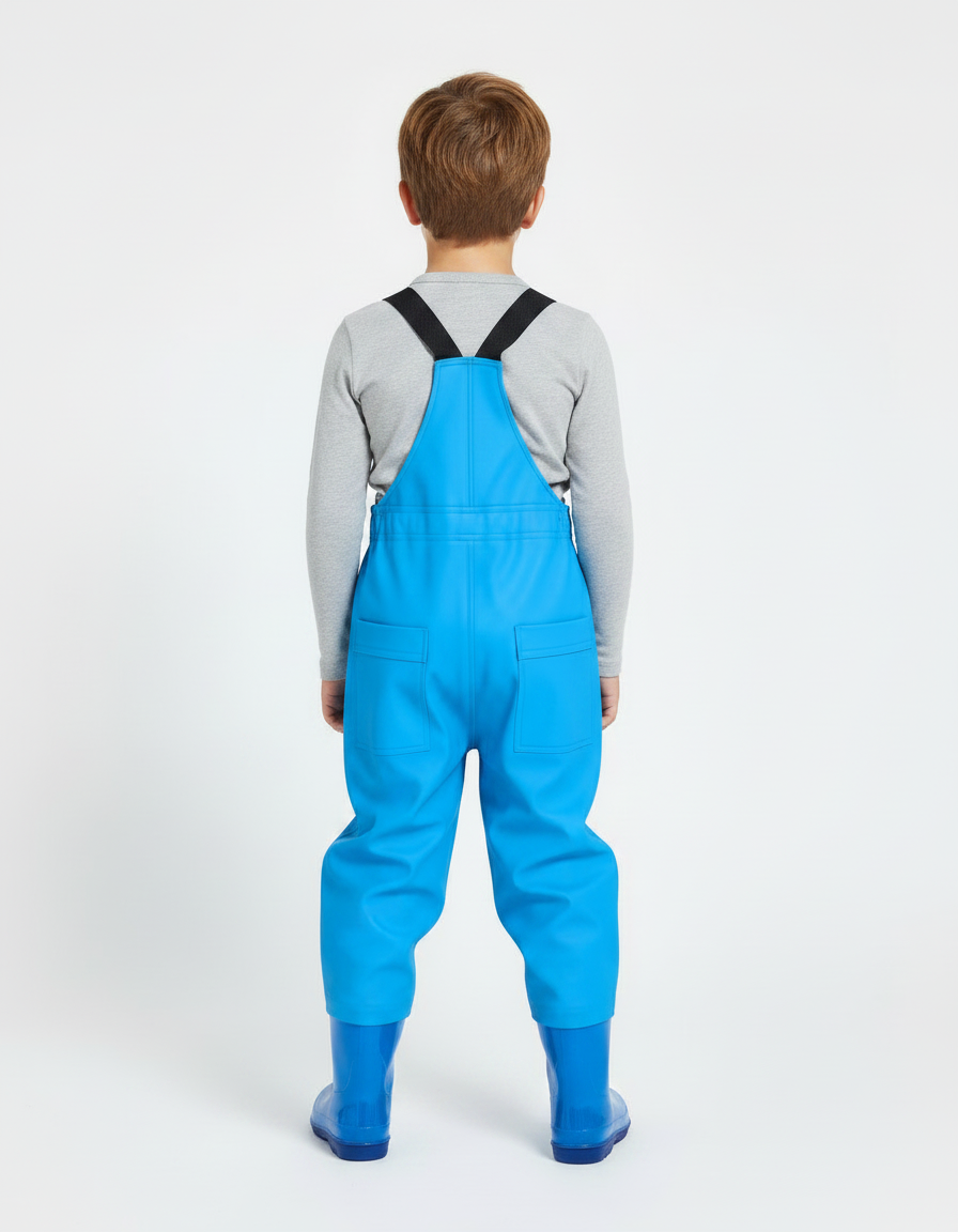 Pantalon De Pluie Enfant Bleu Bretelles Imperméable Bottes - Polyester - vue 2