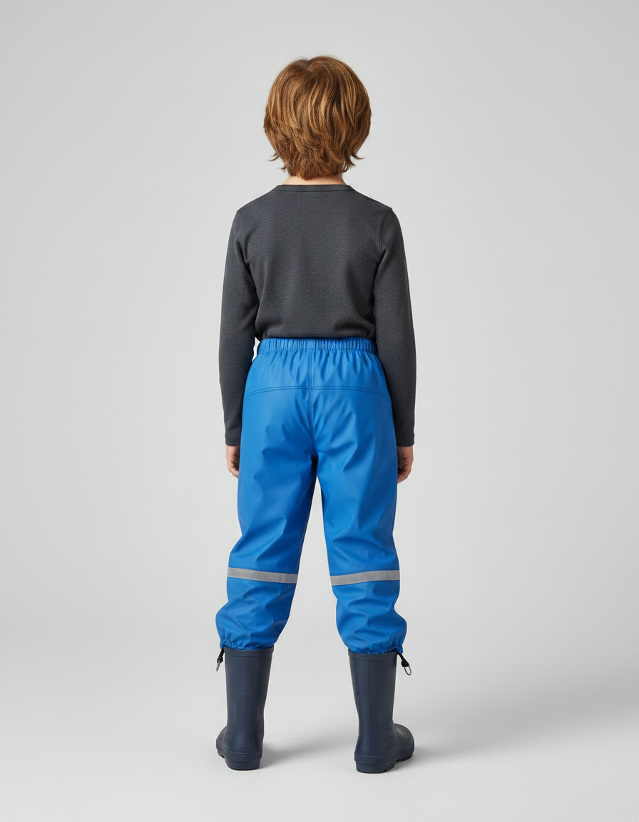 Pantalon De Pluie Bleu Élastiqué Réfléchissant Imperméable Enfant - Polyester - vue 2