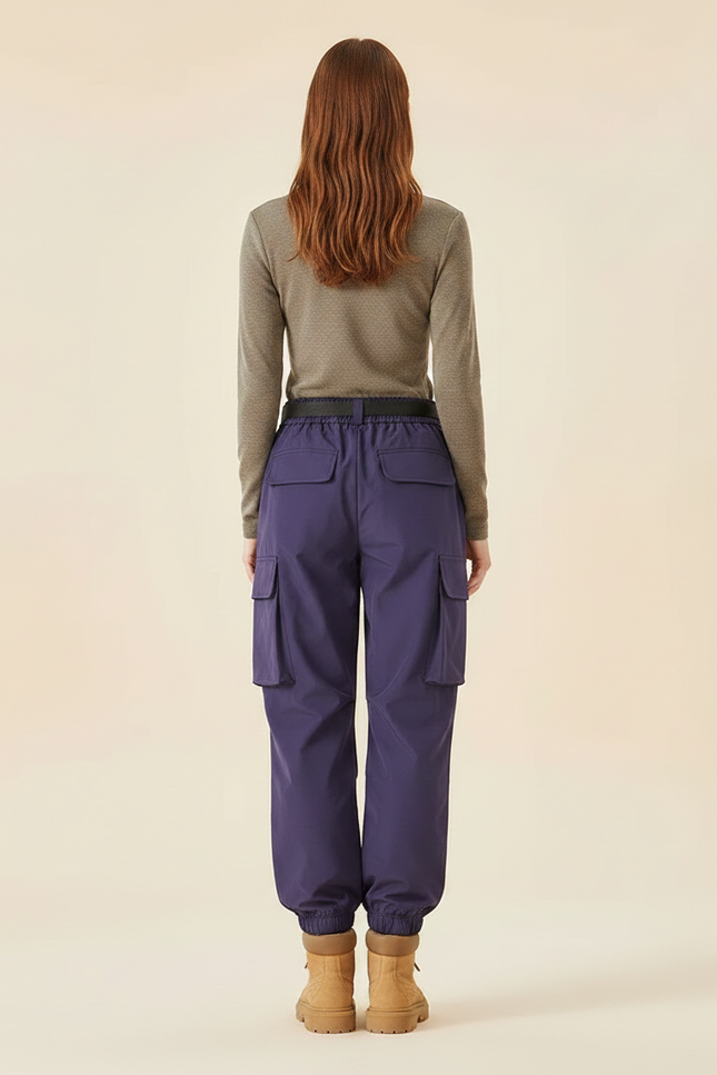 Pantalon De Pluie Violet Cargo Étanche Ceinturé Femme - Polyester - vue 2