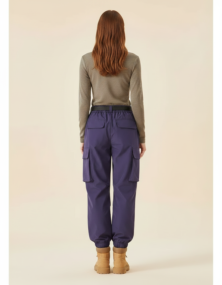 Pantalon De Pluie Violet Cargo Étanche Ceinturé Femme - Polyester - vue 2