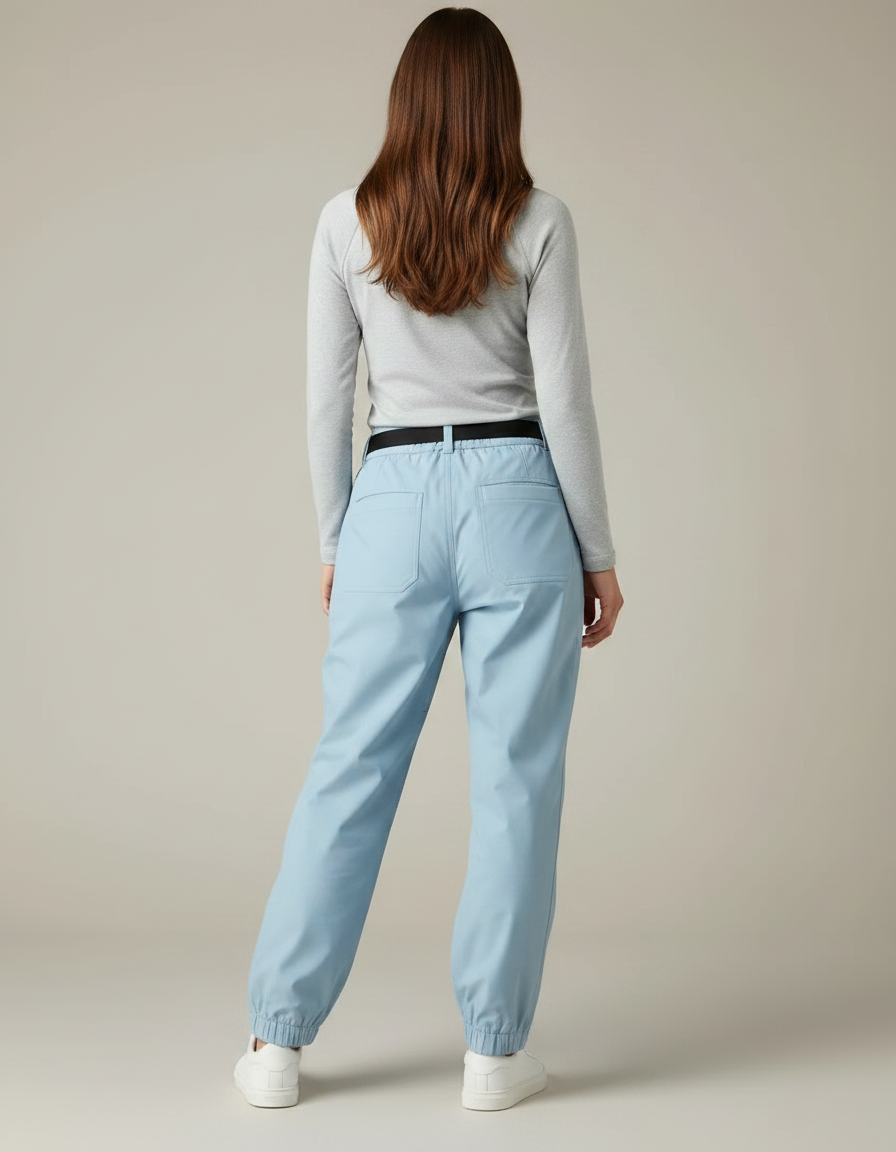 Pantalon De Pluie Bleu Clair Ample Imperméable Ceinturé Femme - Polyester - vue 2