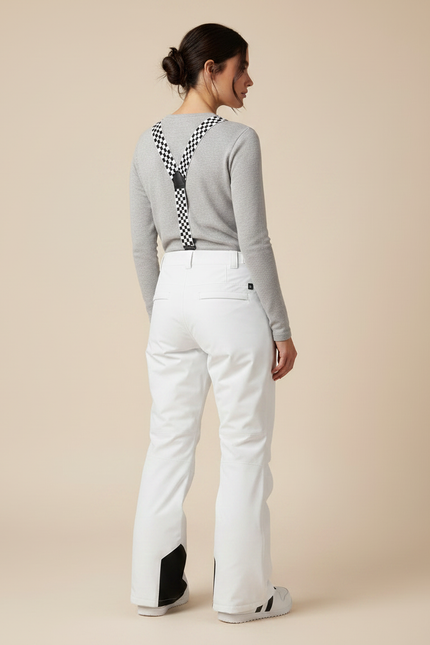 Pantalon De Pluie Blanc Bretelles Carreaux Ski Femme - Polyester - vue 2