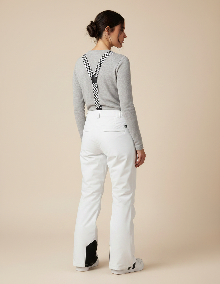 Pantalon De Pluie Blanc Bretelles Carreaux Ski Femme - Polyester - vue 2