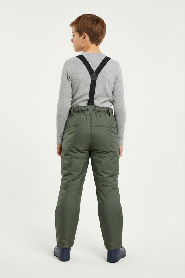 Pantalon De Pluie Vert Olive Rembourré Bretelles Enfant - Kaki Polyester - vue 2