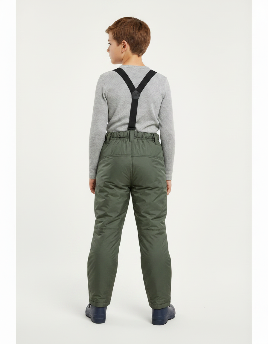 Pantalon De Pluie Vert Olive Rembourré Bretelles Enfant - Kaki Polyester - vue 2