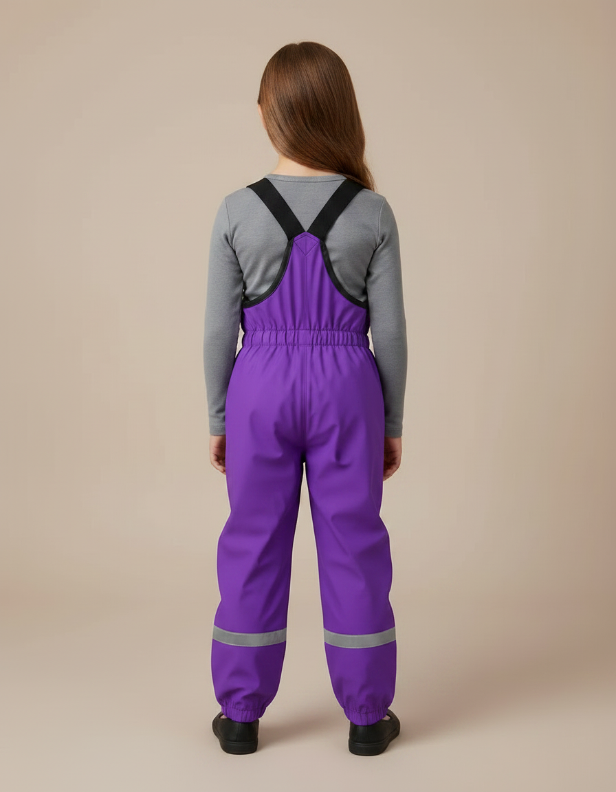 Pantalon De Pluie Violet Imperméable Bretelles Réfléchissant Enfant - Polyester - vue 2