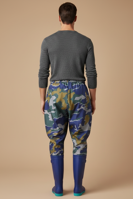 Pantalon De Pluie Camouflage Bleu Vert Ample Imperméable Homme - Multicolore Polyester - vue 2