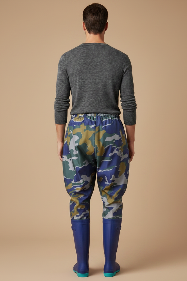 Pantalon De Pluie Camouflage Bleu Vert Ample Imperméable Homme - Multicolore Polyester - vue 2