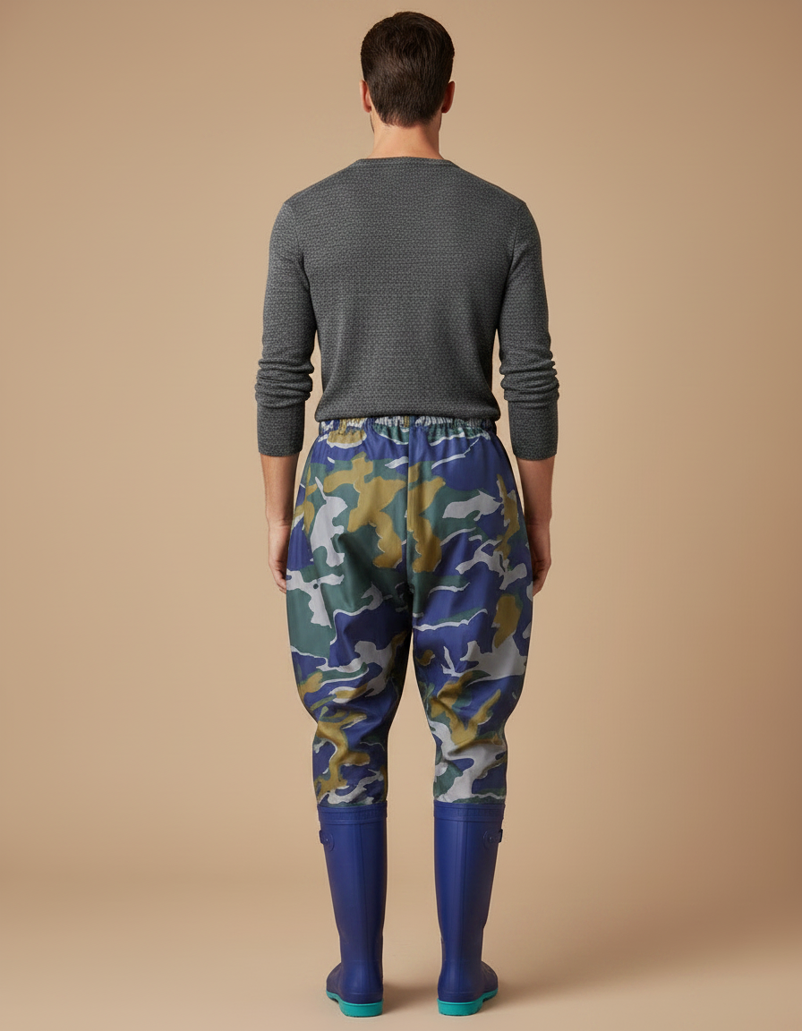 Pantalon De Pluie Camouflage Bleu Vert Ample Imperméable Homme - Multicolore Polyester - vue 2