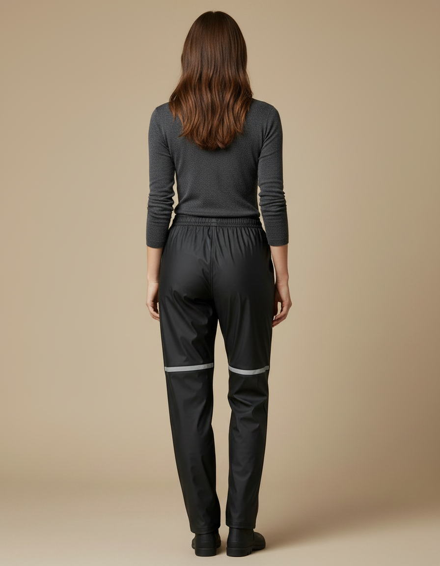 Pantalon De Pluie Noir Imperméable Réfléchissant Ample Unisexe - Polyester - vue 2