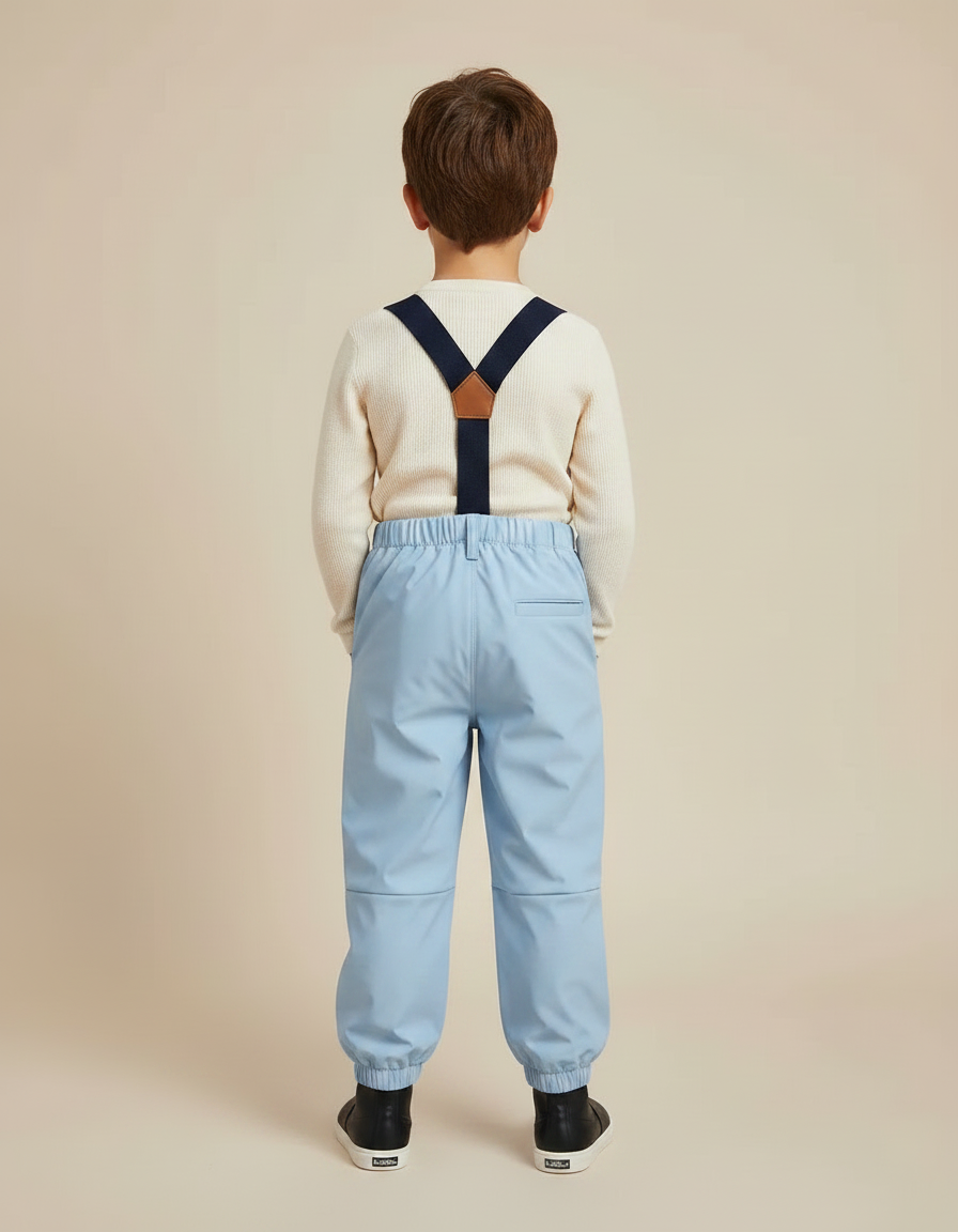 Pantalon De Pluie Bleu Clair Bretelles Imperméable Enfant - Polyester - vue 2