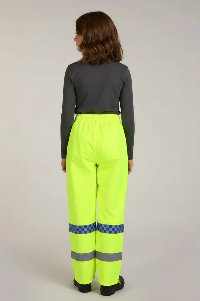 Pantalon De Pluie Fluo Imperméable Réfléchissant Carreaux - Jaune Polyester - vue 2