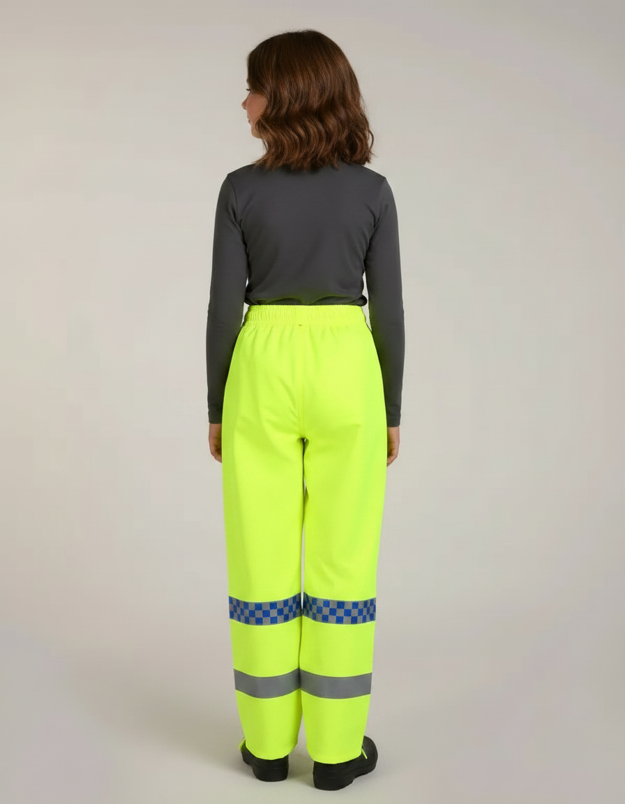 Pantalon De Pluie Fluo Imperméable Réfléchissant Carreaux - Jaune Polyester - vue 2