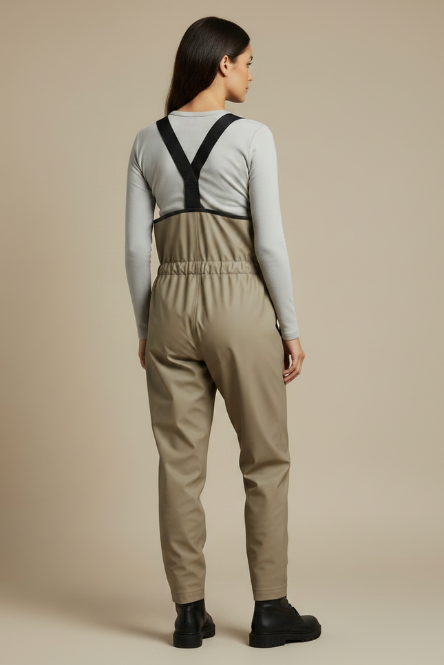 Pantalon De Pluie Beige Bretelles Ajustables Femme - Kaki Polyester - vue 2