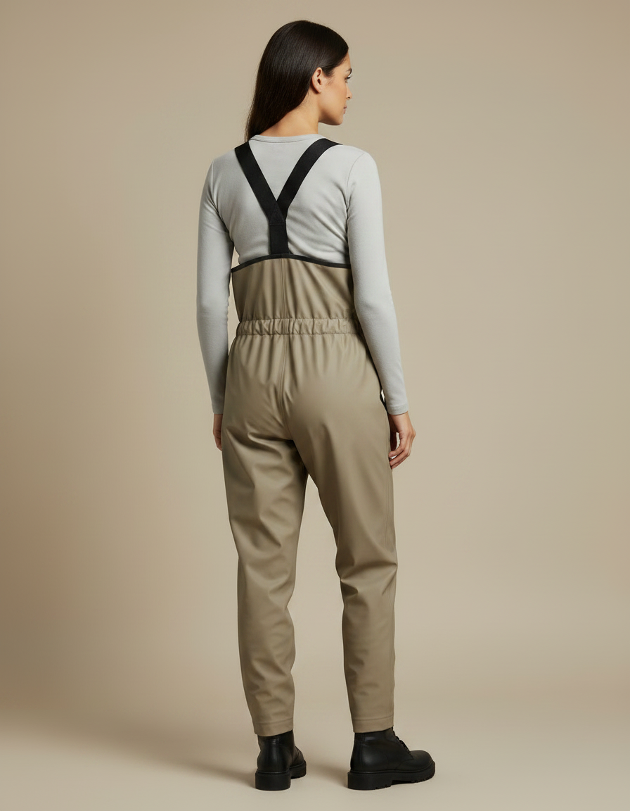 Pantalon De Pluie Beige Bretelles Ajustables Femme - Kaki Polyester - vue 2