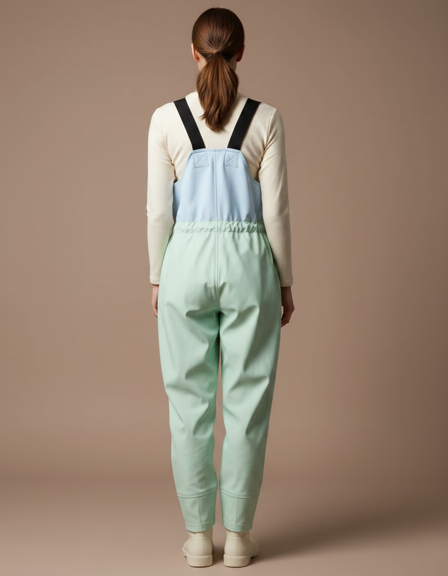 Pantalon De Pluie Bicolore Bretelles Ample Imperméable Femme - Vert Polyester - vue 2