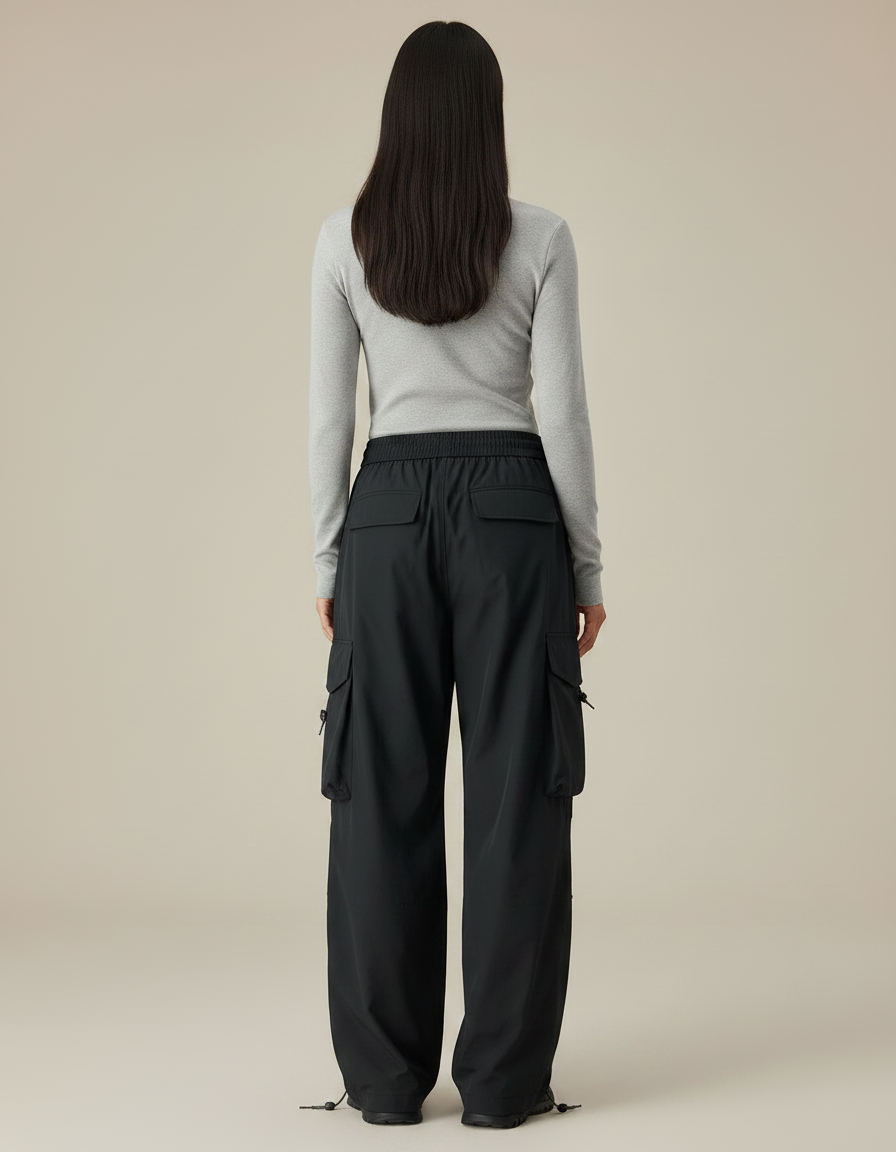 Pantalon De Pluie Noir Cargo Ample Femme Respirant - Polyester - vue 2