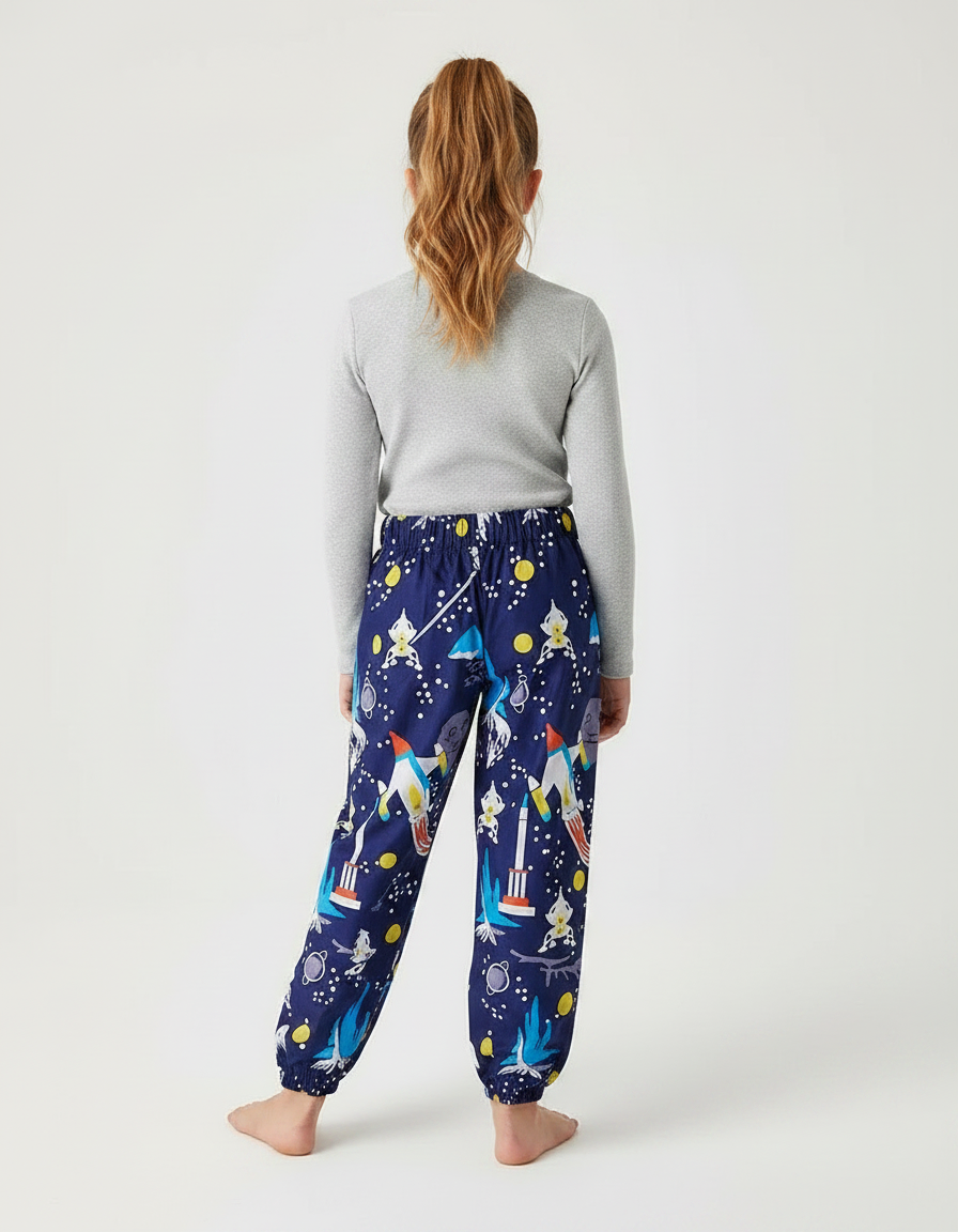 Pantalon De Pluie Bleu Marine Motifs Espace Enfant - Polyester - vue 2