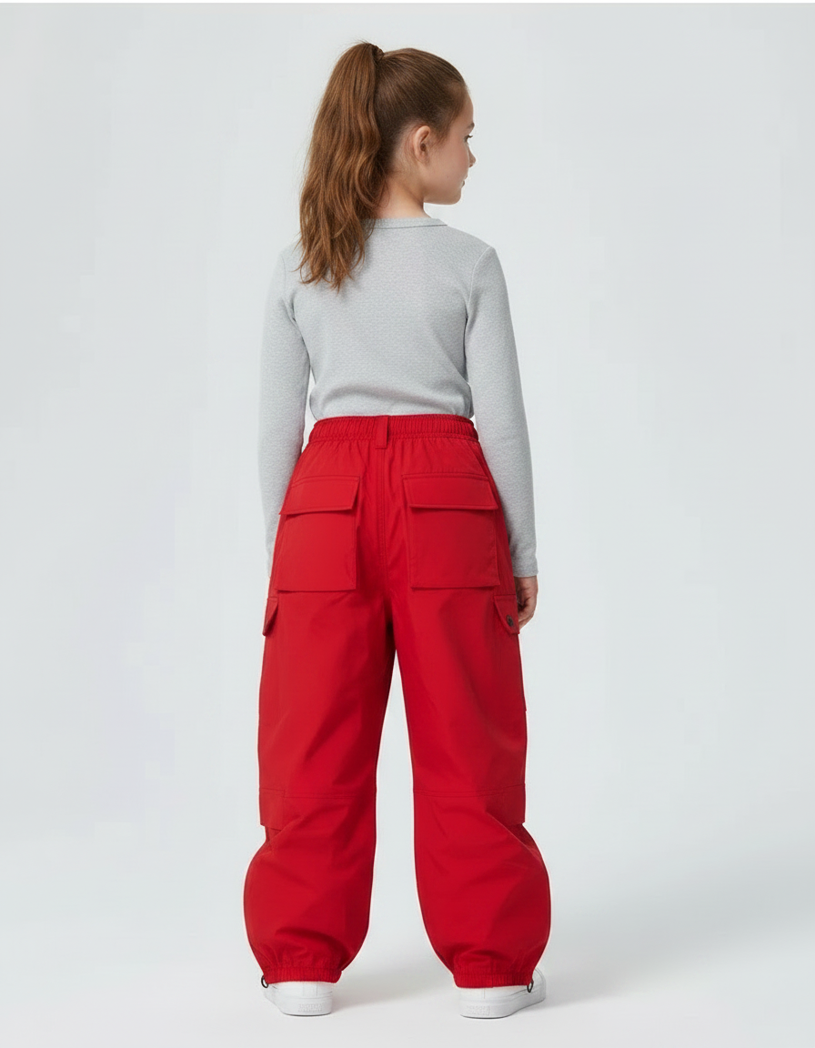 Pantalon De Pluie Rouge Ample Imperméable Cargo Enfant - Polyester - vue 2
