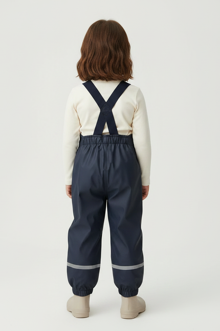 Pantalon De Pluie Bleu Marine Imperméable Bretelles Réfléchissant Enfant - Polyester - vue 2