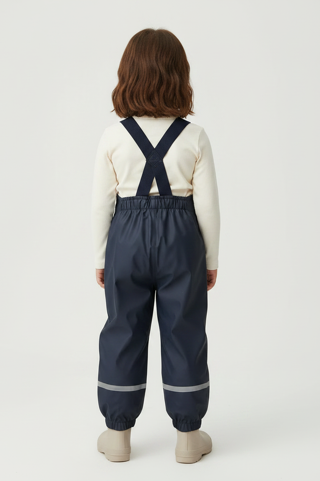 Pantalon De Pluie Bleu Marine Imperméable Bretelles Réfléchissant Enfant - Polyester - vue 2