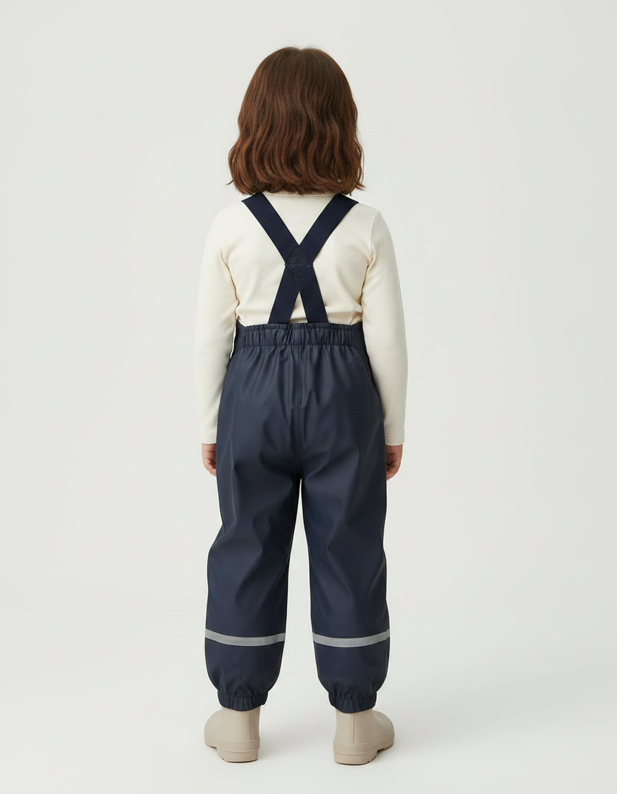 Pantalon De Pluie Bleu Marine Imperméable Bretelles Réfléchissant Enfant - Polyester - vue 2