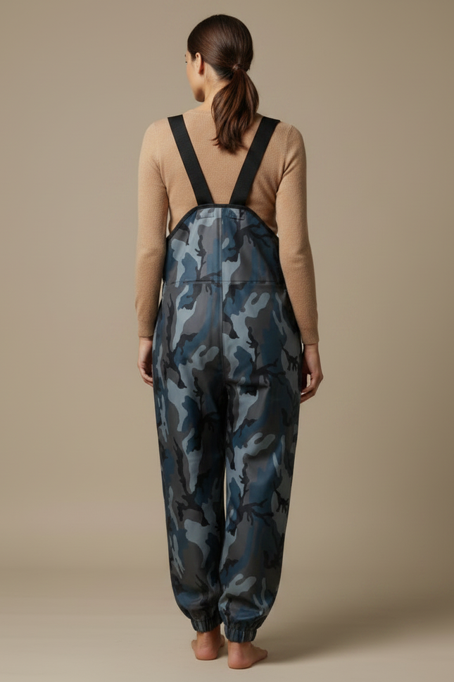 Pantalon De Pluie Camouflage Bleu Bretelles Imperméable Femme - Polyester - vue 2