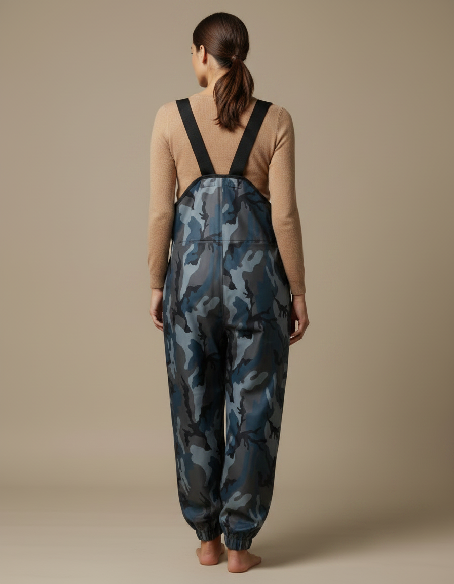 Pantalon De Pluie Camouflage Bleu Bretelles Imperméable Femme - Polyester - vue 2