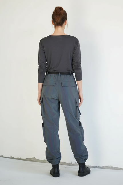 Pantalon De Pluie Réfléchissant Cargo Gris Ample Femme - Polyester - vue 2