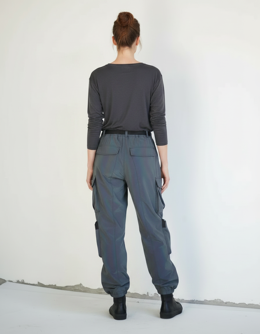 Pantalon De Pluie Réfléchissant Cargo Gris Ample Femme - Polyester - vue 2