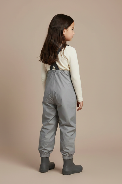 Pantalon De Pluie Gris Imperméable Enfant Bretelles Salopette - Polyester - vue 2