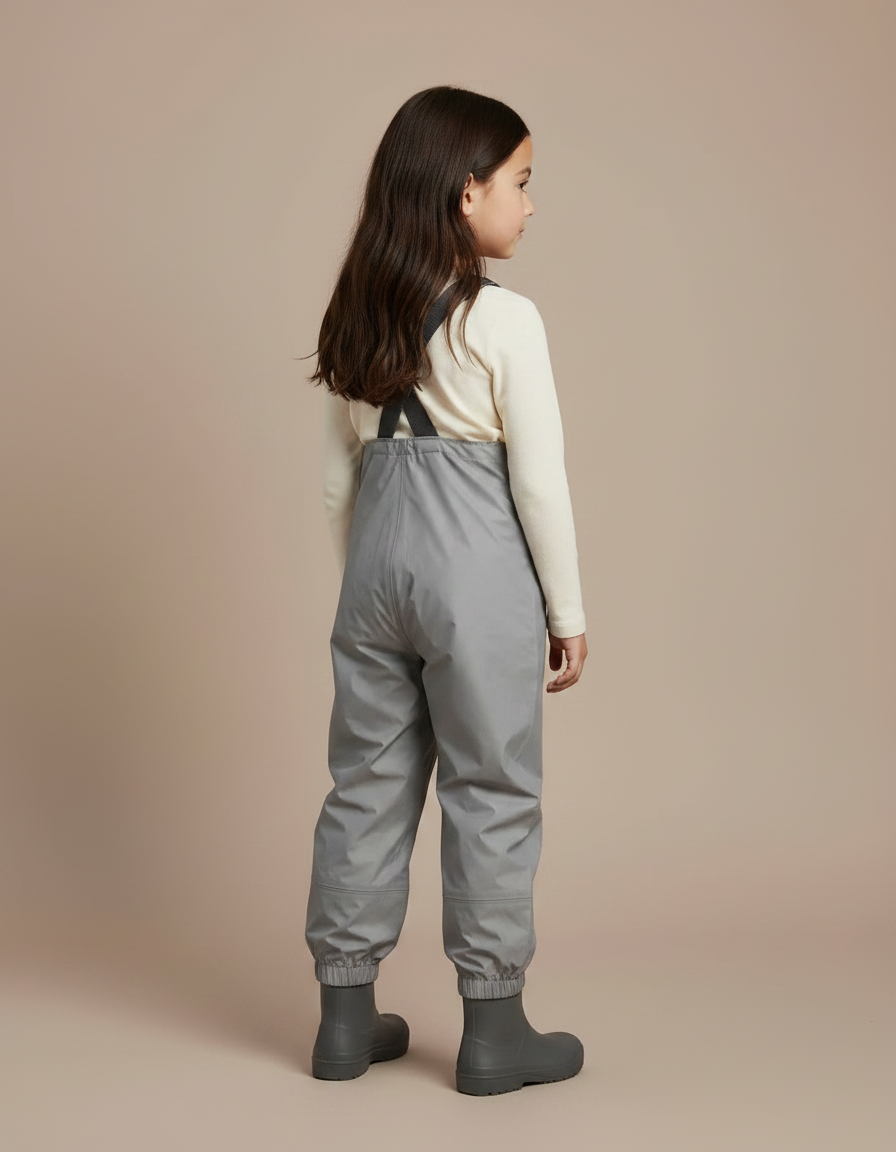 Pantalon De Pluie Gris Imperméable Enfant Bretelles Salopette - Polyester - vue 2