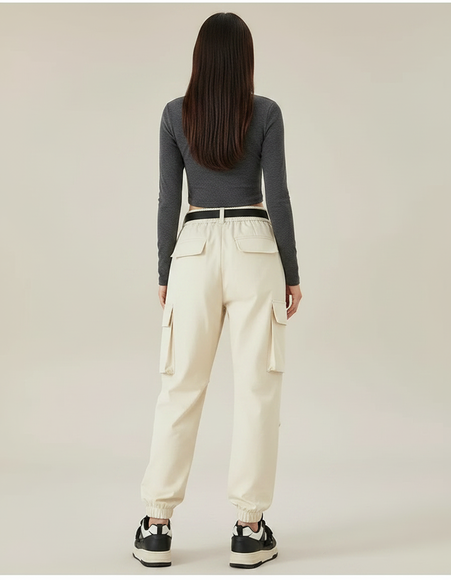 Pantalon De Pluie Beige Cargo Ample Ceinturé Femme - Gabardine - vue 2