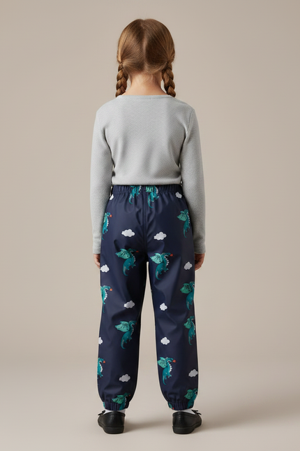 Pantalon De Pluie Bleu Marine Imprimé Dragons Élastiqué Enfant - Polyester - vue 2