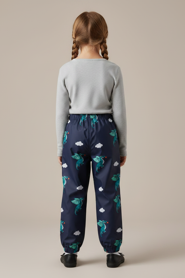 Pantalon De Pluie Bleu Marine Imprimé Dragons Élastiqué Enfant - Polyester - vue 2