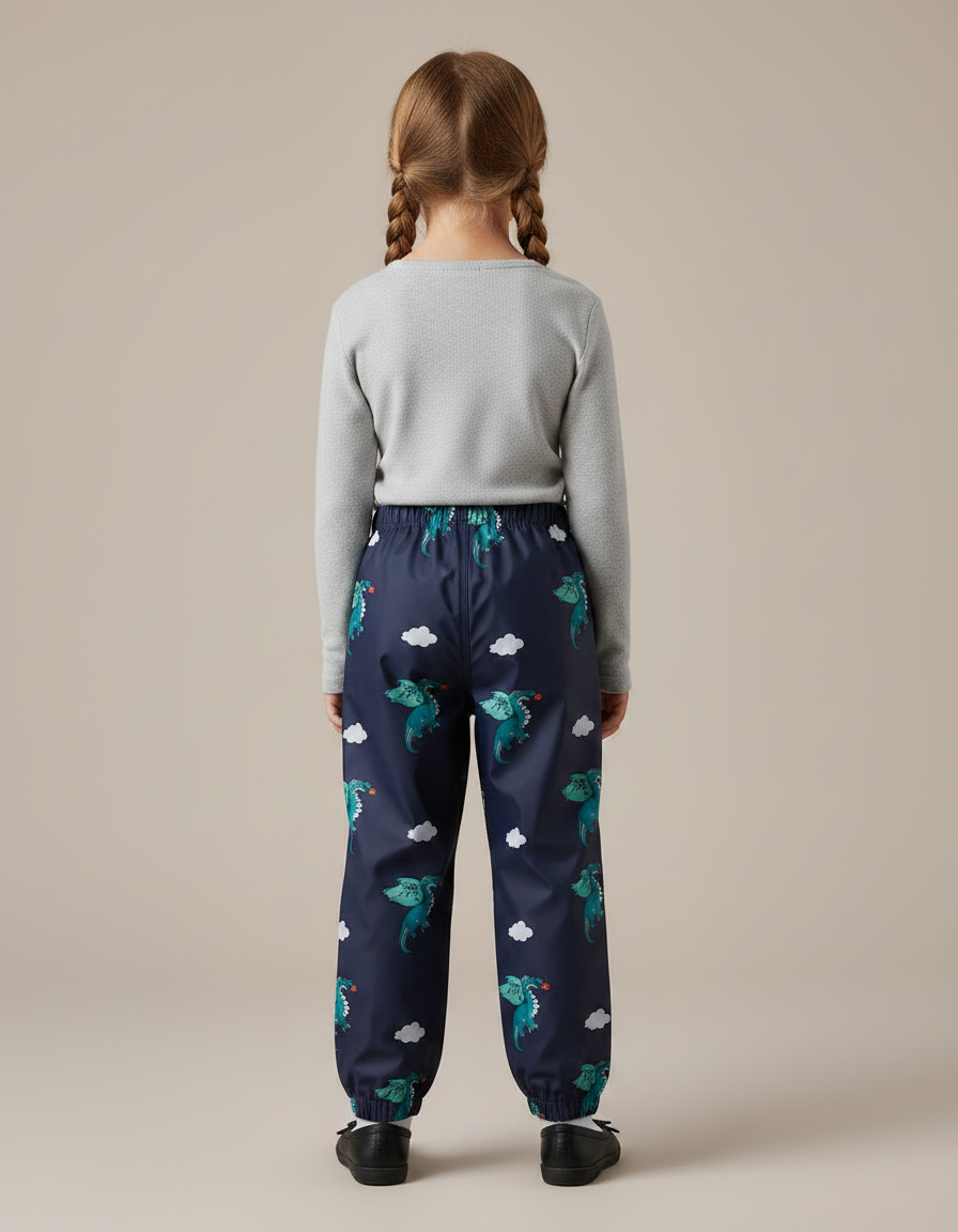 Pantalon De Pluie Bleu Marine Imprimé Dragons Élastiqué Enfant - Polyester - vue 2