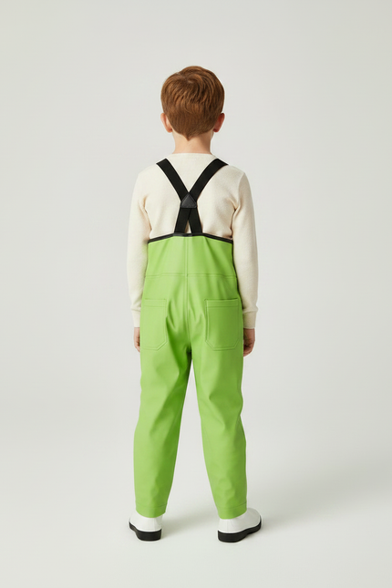 Pantalon De Pluie Vert Vif Imperméable Bretelles Enfant PVC - Polyester - vue 2