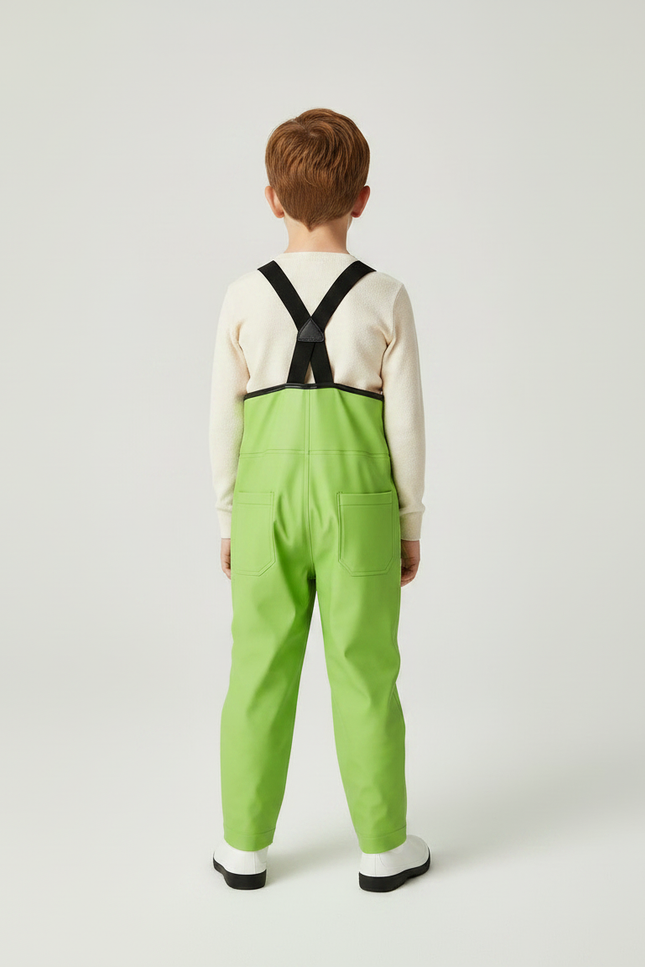 Pantalon De Pluie Vert Vif Imperméable Bretelles Enfant PVC - Polyester - vue 2