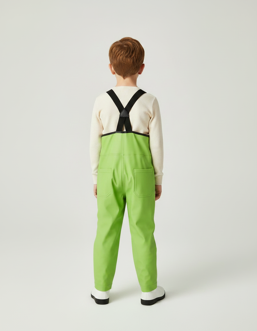 Pantalon De Pluie Vert Vif Imperméable Bretelles Enfant PVC - Polyester - vue 2