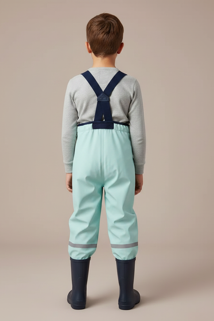 Pantalon De Pluie Enfant Bleu Ciel Imperméable Bretelles Réfléchissant - Polyester - vue 2