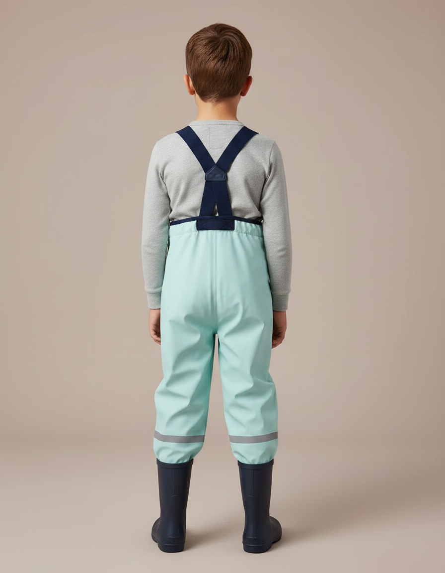 Pantalon De Pluie Enfant Bleu Ciel Imperméable Bretelles Réfléchissant - Polyester - vue 2